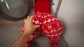 Step Mother Gets Trapped In The Washer As A Christmas Surprise For Her Step Son.