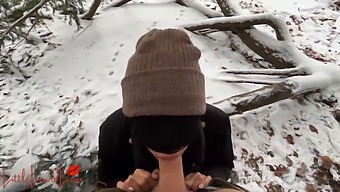 Luna Gives A Public Blowjob In The Snow - Almost Gets Caught!