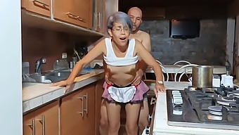 Secret Affair With Stepmom In The Kitchen Caught On Camera