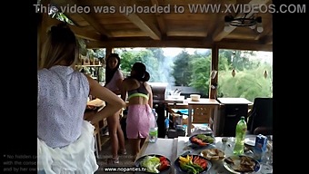 Outdoor Pussy Party With Short-Skirted Girls In The Sun