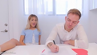 A Blonde College Student Gets Her Tight Pussy Fucked By Her Tutor During A Study Session