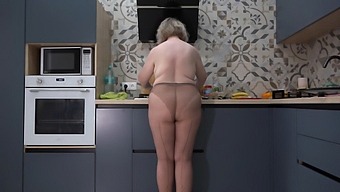 Sexy Milf In Nylon Stockings Serves Up Breakfast And More In The Kitchen