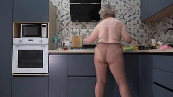 Sexy Milf In Nylon Stockings Serves Up Breakfast And More In The Kitchen